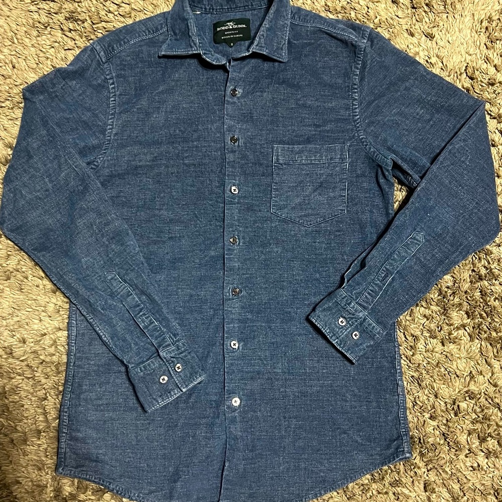 RODD & GUNN Men's Coal Stream Slim Fit Corduroy Casual Button-Down Shirt Indigo